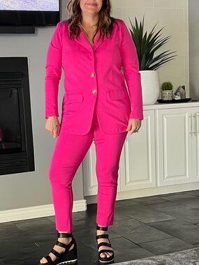 Women's Hot Pink Tailored Pantsuit - Classic Blazer & Slim Trousers